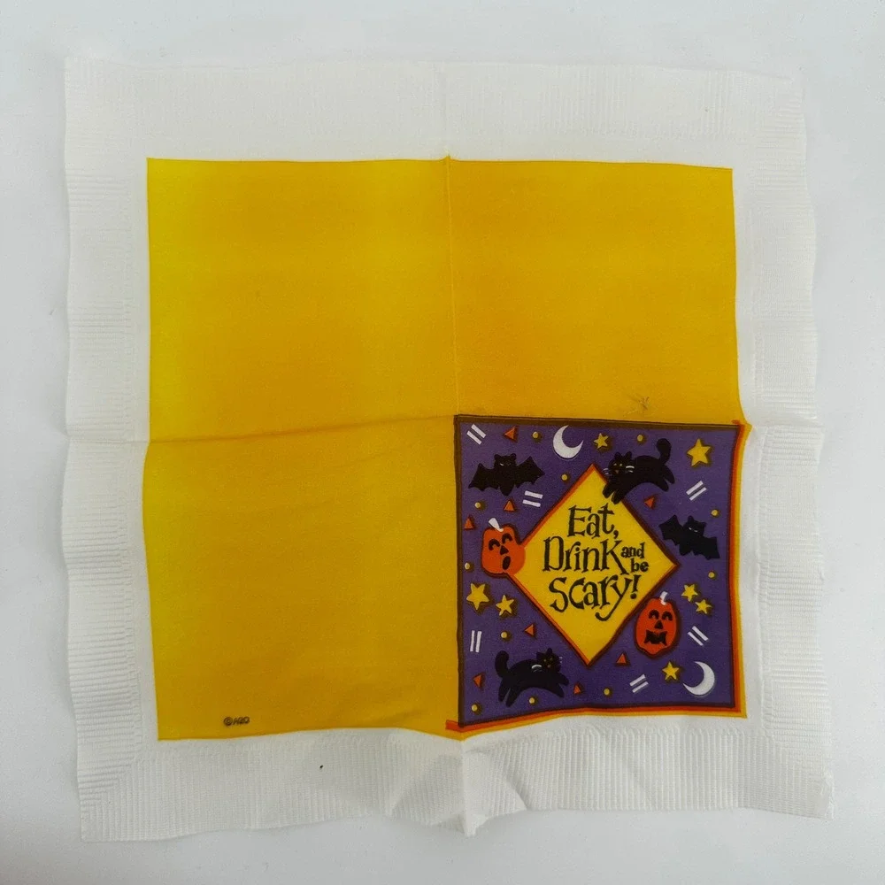 Vintage AGC Halloween Napkins Set of 12 Eat Drink and be Scary Cat Bat Pumpkin
